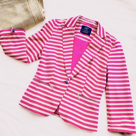 Zara Jackets & Blazers - Zara | Tailored Jacket Pink/Tan Stripes NWOT SZ S